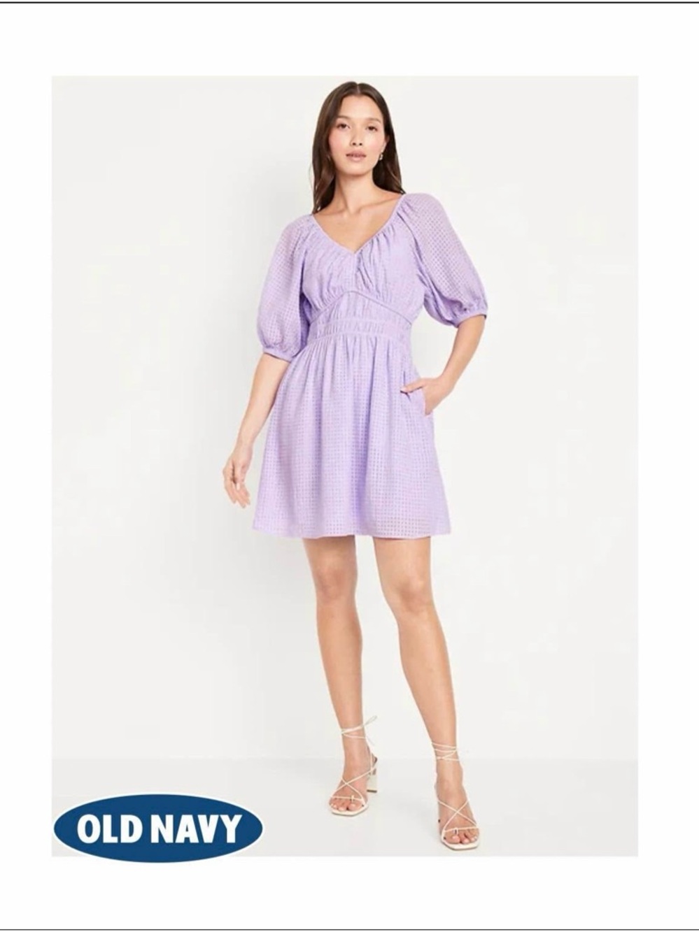 Old Navy Lavender Puff-Sleeve Eyelet Mini Dress with Pockets